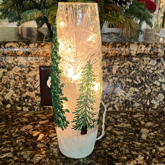 Kirklands Holiday Nib Kirkland Prelit Bronze Tree Glass Hurricane